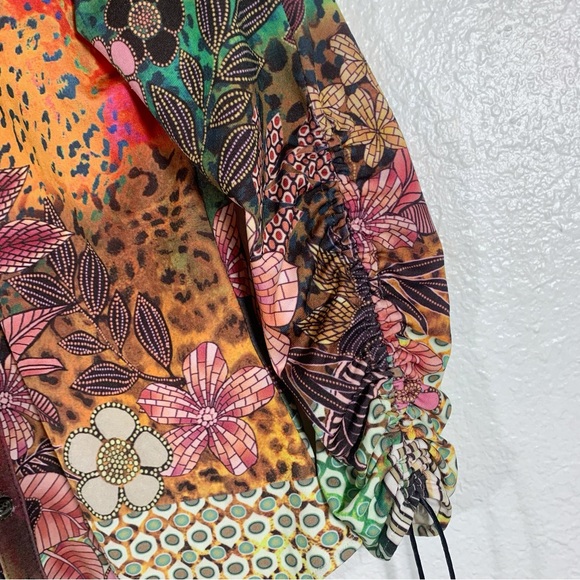 IQ Paris Floral Animal Print Button Up Scrunch Sleeve Blouse Size Medium - Picture 5 of 12